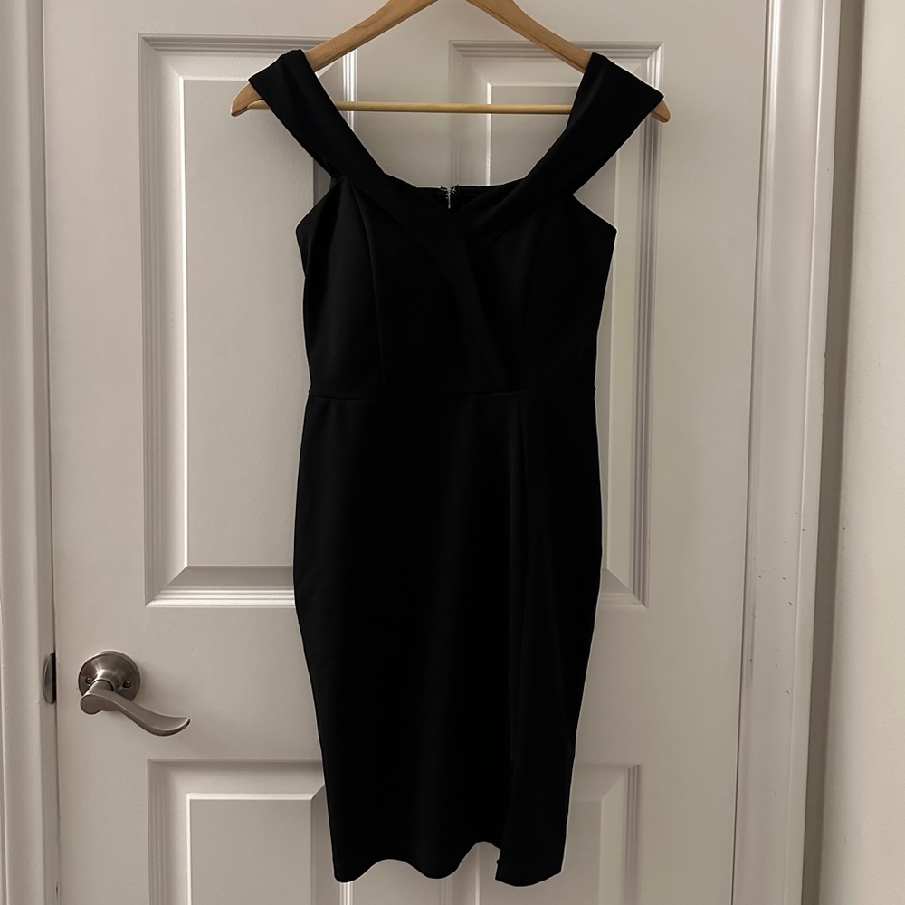 Speechless Black Off-shoulder #Mini Dress with Tiny Slit